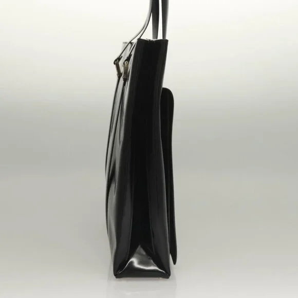 GUCCI Tote Bag Patent leather Black Silver Auth